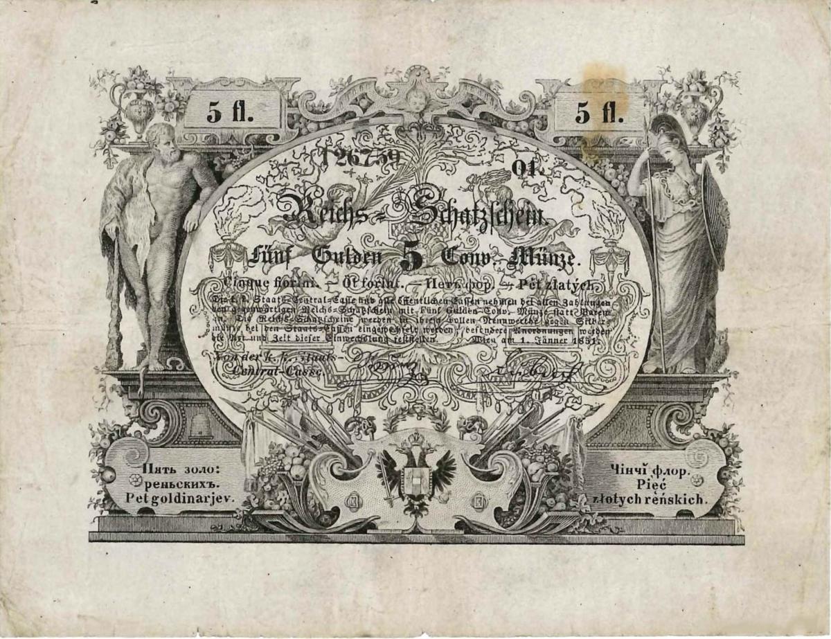 Front of Austria pA135a: 5 Gulden from 1851