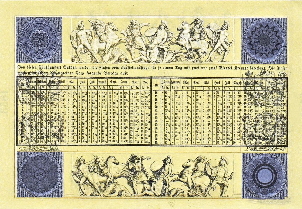 Back of Austria pA145a: 500 Gulden from 1853