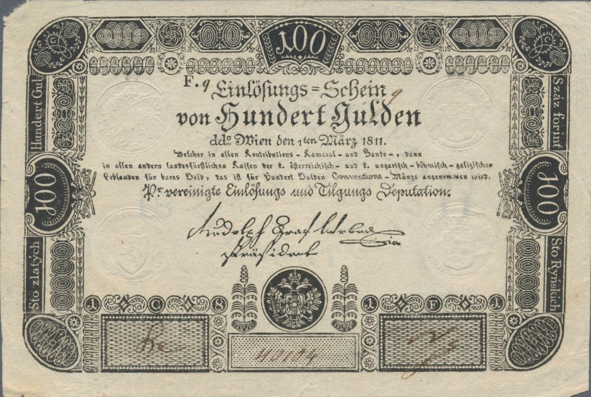 Front of Austria pA49a: 100 Gulden from 1811