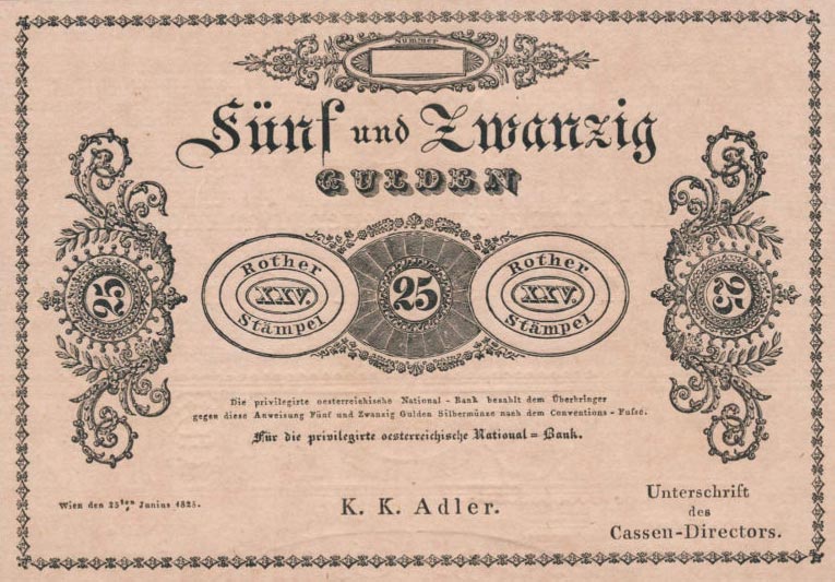 Front of Austria pA63b: 25 Gulden from 1825