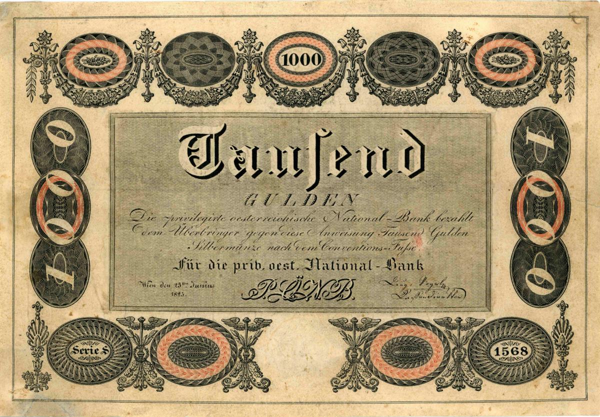 Front of Austria pA67a: 1000 Gulden from 1825