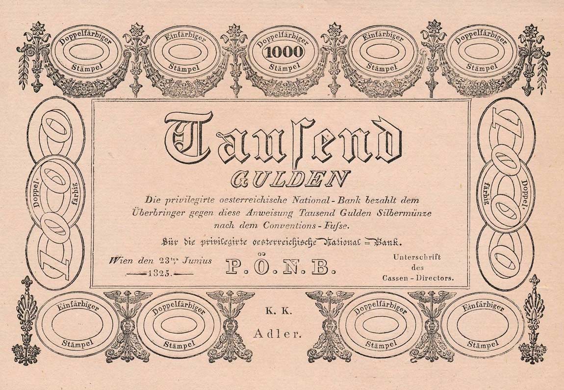 Front of Austria pA67b: 1000 Gulden from 1825