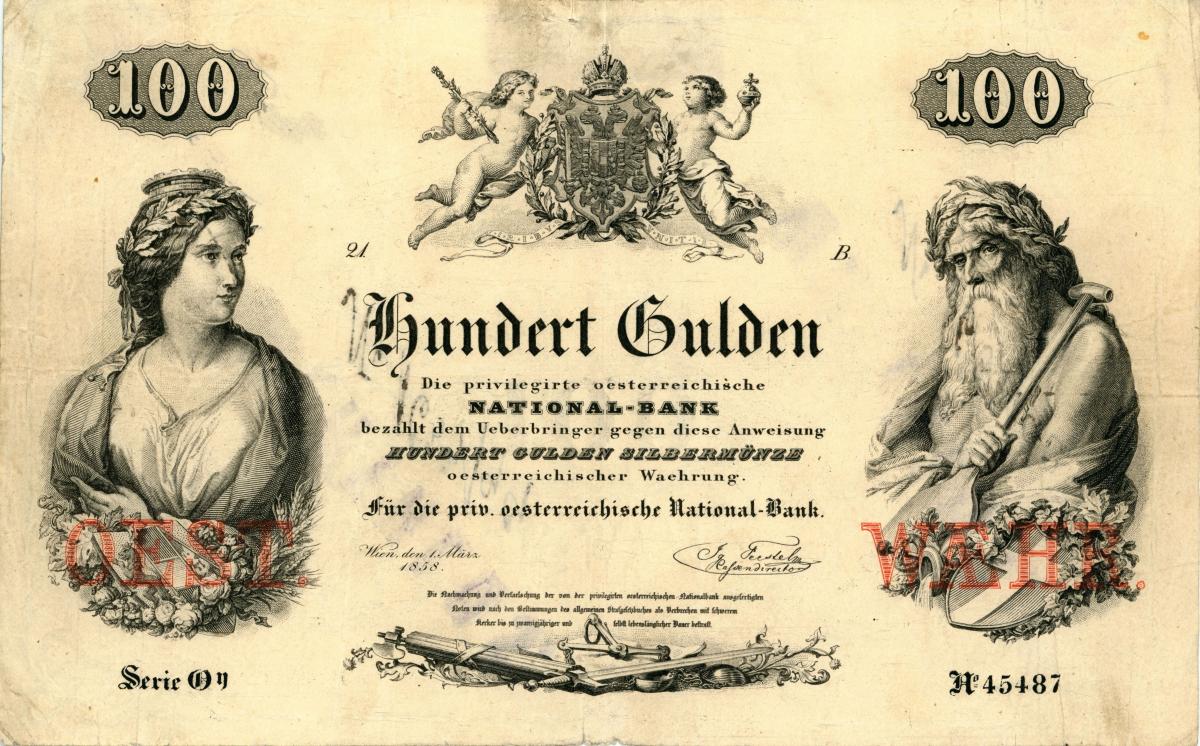 Front of Austria pA86: 100 Gulden from 1858