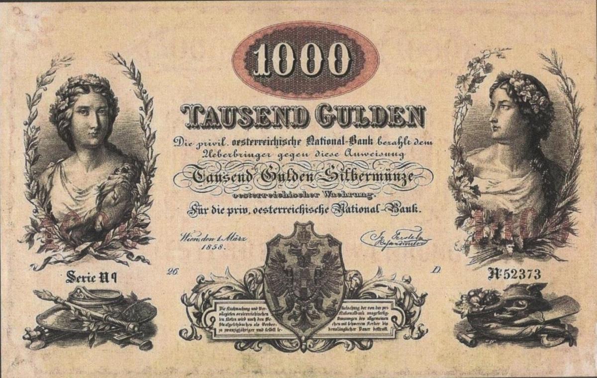 Front of Austria pA87: 1000 Gulden from 1858