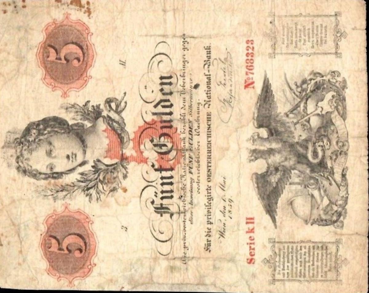 Front of Austria pA88: 5 Gulden from 1859