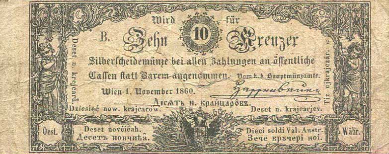 Front of Austria pA94: 10 Kreuzeris from 1860