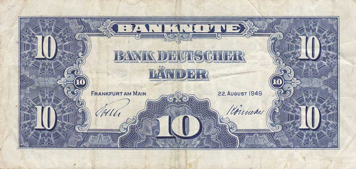 Back of German Federal Republic p16a: 10 Deutsche Mark from 1949