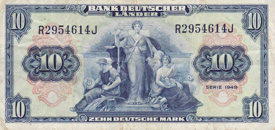 Front of German Federal Republic p16a: 10 Deutsche Mark from 1949