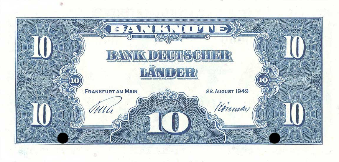 Back of German Federal Republic p16s3: 10 Deutsche Mark from 1949