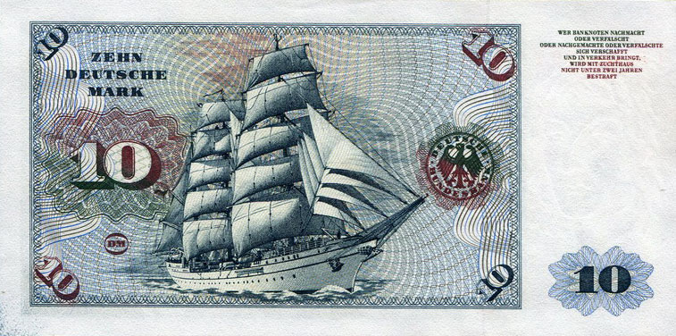 Back of German Federal Republic p19a: 10 Deutsche Mark from 1960