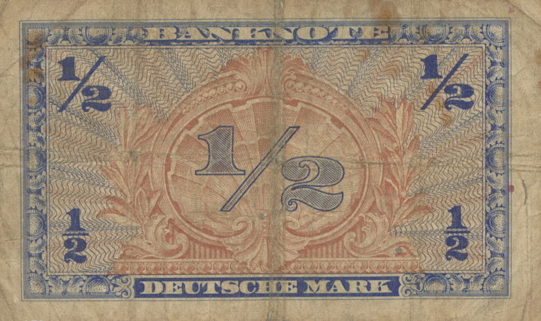 Back of German Federal Republic p1a: 0.5 Deutsche Mark from 1948