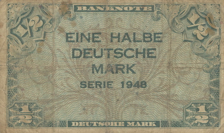 Front of German Federal Republic p1a: 0.5 Deutsche Mark from 1948