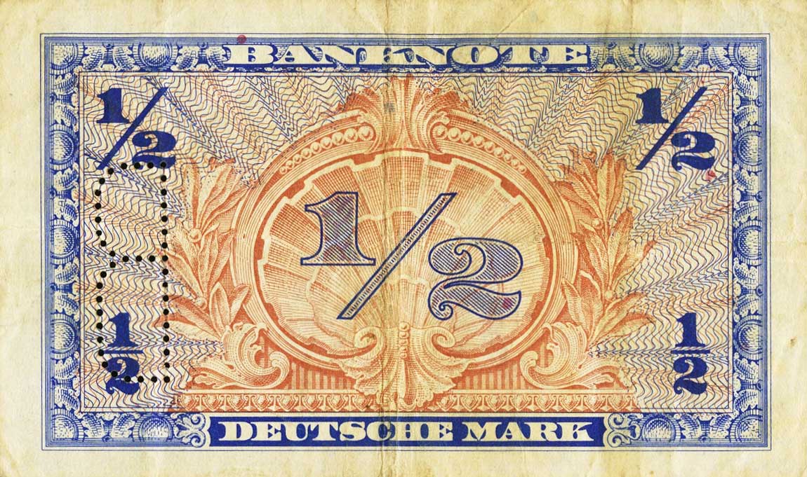 Back of German Federal Republic p1c: 0.5 Deutsche Mark from 1948