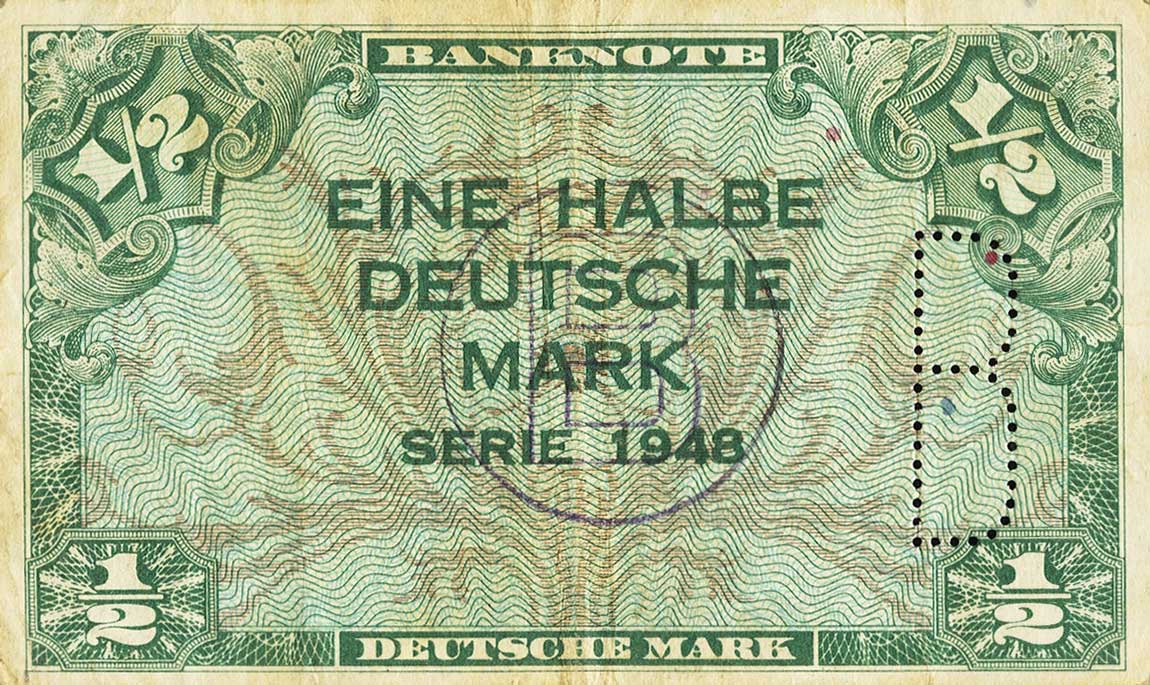Front of German Federal Republic p1c: 0.5 Deutsche Mark from 1948
