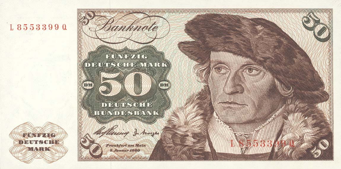 Front of German Federal Republic p21a: 50 Deutsche Mark from 1960