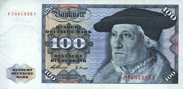 Front of German Federal Republic p22a: 100 Deutsche Mark from 1960