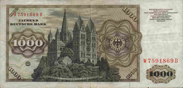 Back of German Federal Republic p24a: 1000 Deutsche Mark from 1960