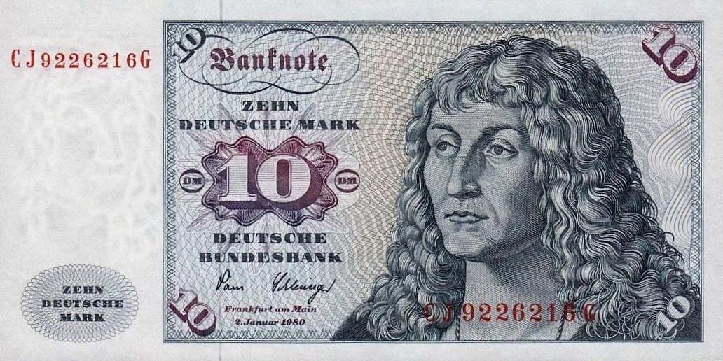 Front of German Federal Republic p31c: 10 Deutsche Mark from 1980