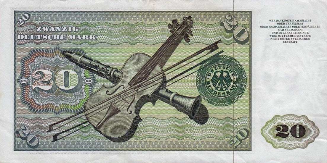Back of German Federal Republic p32a: 20 Deutsche Mark from 1970