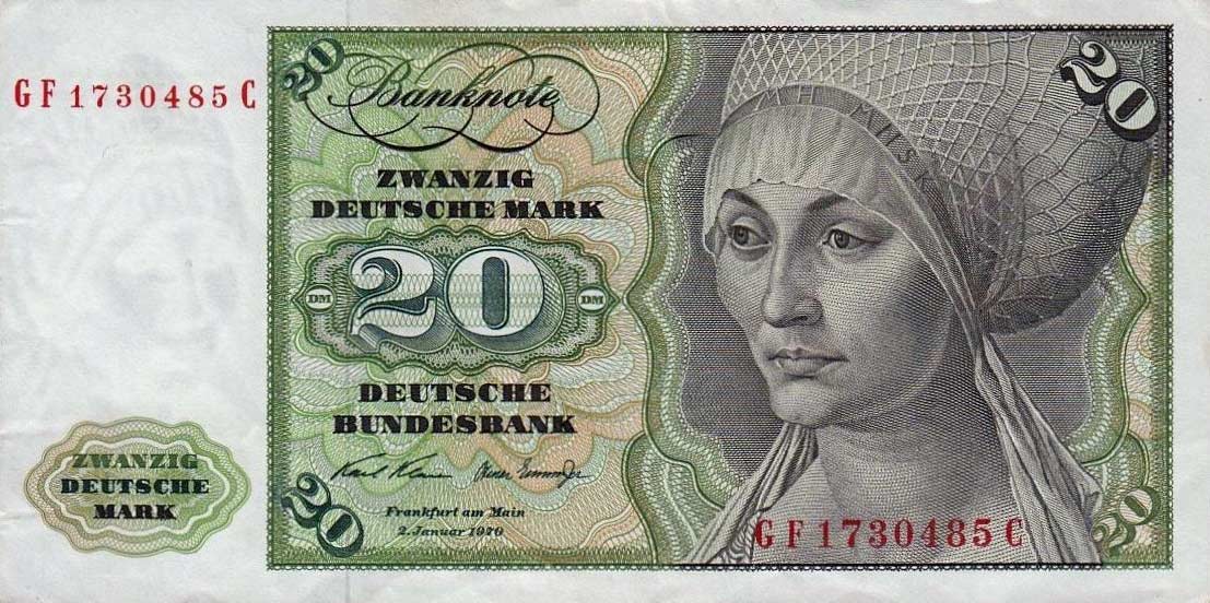 Front of German Federal Republic p32a: 20 Deutsche Mark from 1970