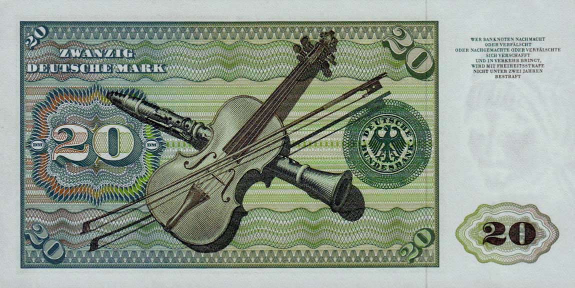 Back of German Federal Republic p32c: 20 Deutsche Mark from 1980