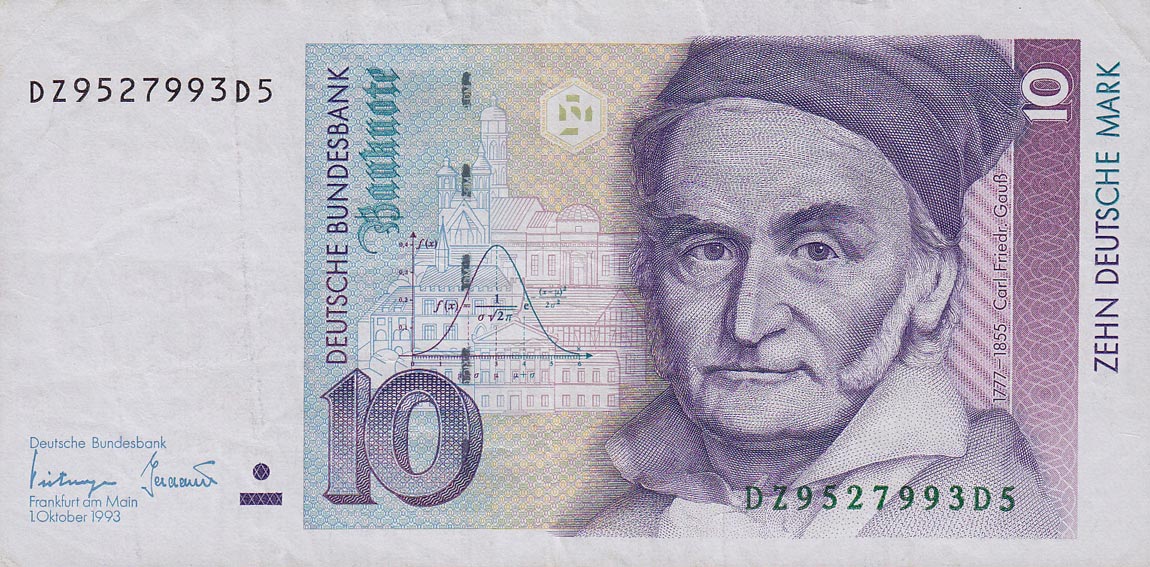 Front of German Federal Republic p38c: 10 Deutsche Mark from 1993