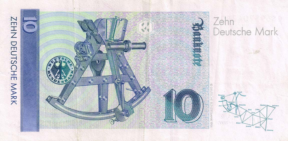 Back of German Federal Republic p38d: 10 Deutsche Mark from 1999