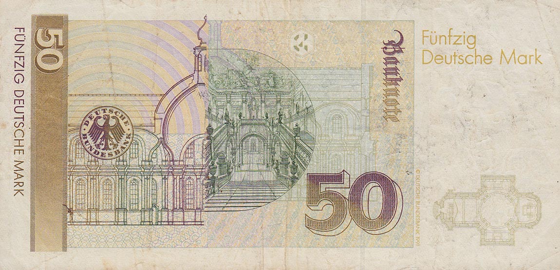 Back of German Federal Republic p40a: 50 Deutsche Mark from 1989