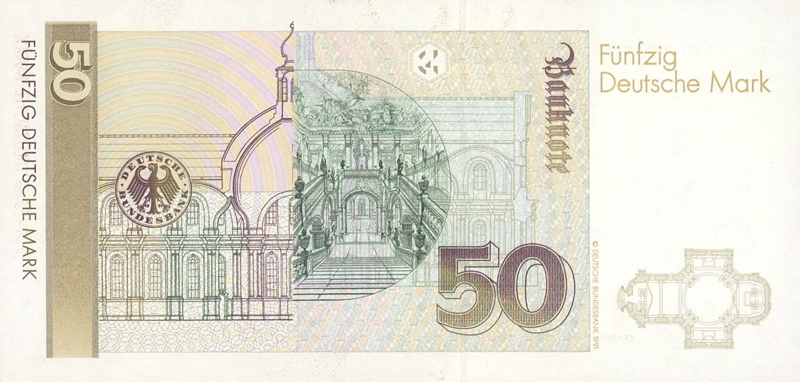 Back of German Federal Republic p40b: 50 Deutsche Mark from 1991