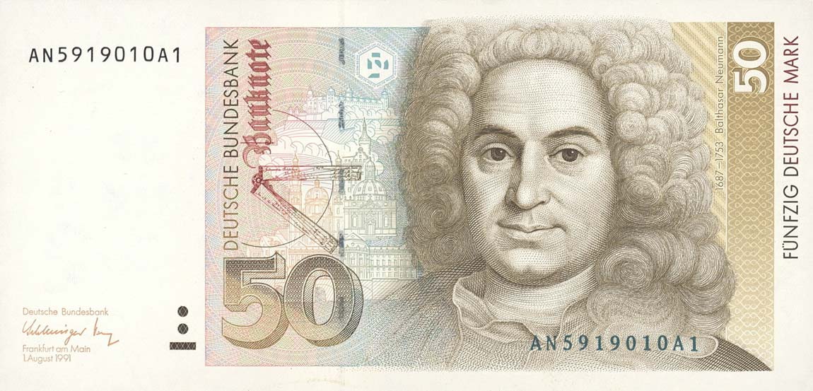 Front of German Federal Republic p40b: 50 Deutsche Mark from 1991