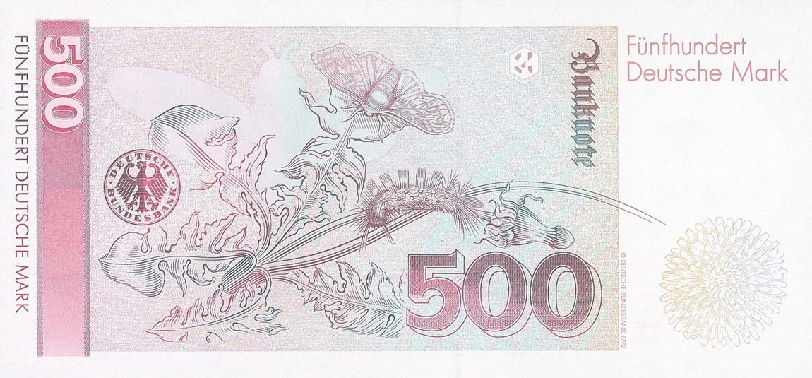Back of German Federal Republic p43a: 500 Deutsche Mark from 1991
