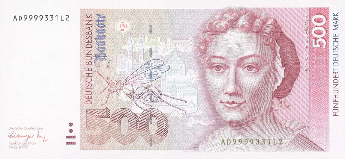 Front of German Federal Republic p43a: 500 Deutsche Mark from 1991