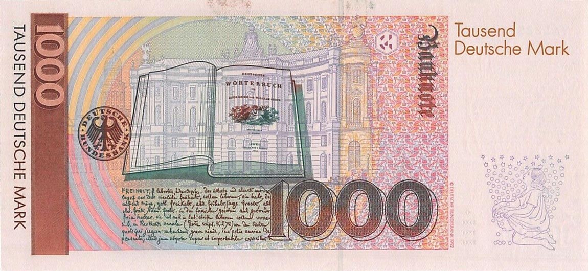 Back of German Federal Republic p44r: 1000 Deutsche Mark from 1991