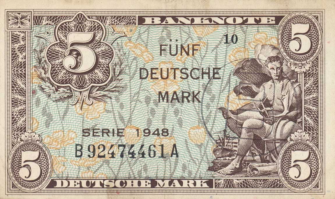 Front of German Federal Republic p4b: 5 Deutsche Mark from 1948