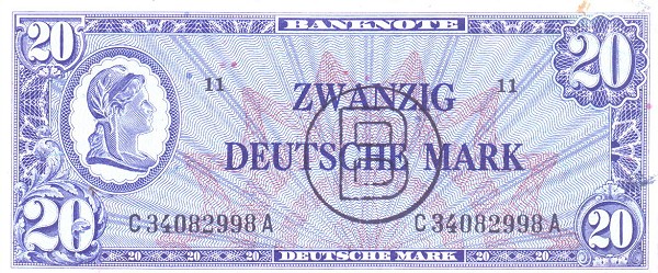 Front of German Federal Republic p9b: 20 Deutsche Mark from 1948
