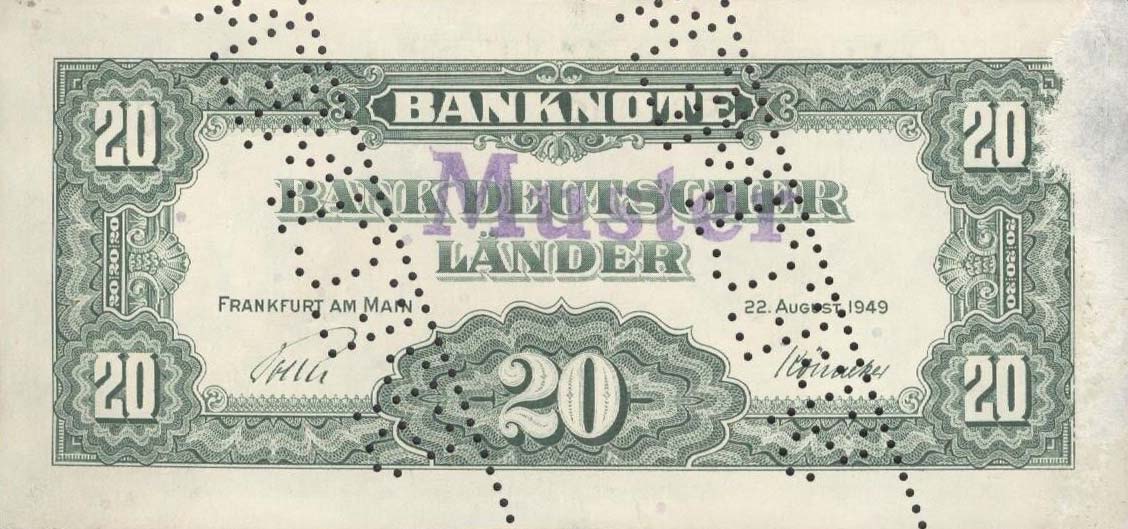 Back of German Federal Republic p17s1: 20 Deutsche Mark from 1949