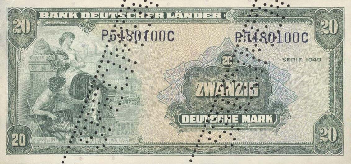 Front of German Federal Republic p17s1: 20 Deutsche Mark from 1949