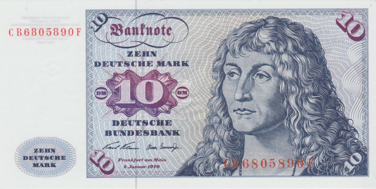 Front of German Federal Republic p31a: 10 Deutsche Mark from 1970