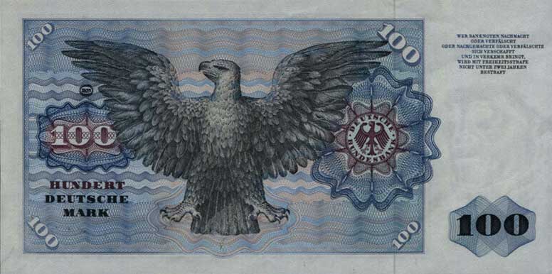 Back of German Federal Republic p34c: 100 Deutsche Mark from 1980