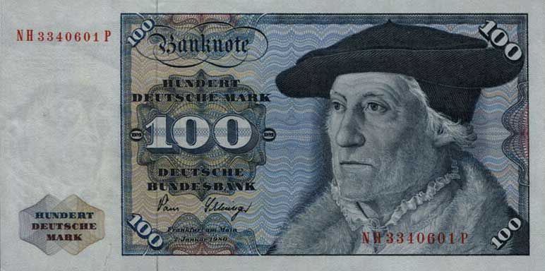 Front of German Federal Republic p34c: 100 Deutsche Mark from 1980