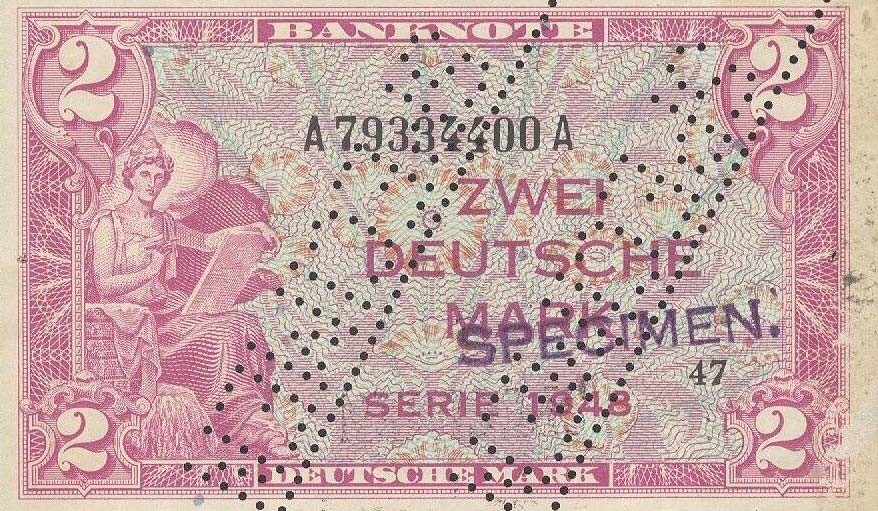 Front of German Federal Republic p3s1: 2 Deutsche Mark from 1948