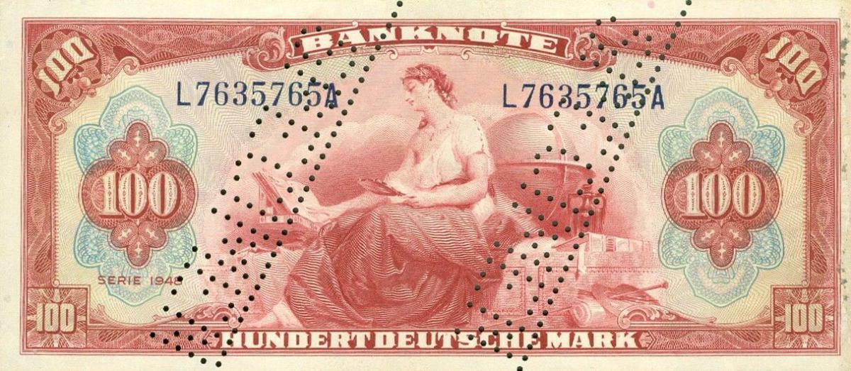 Front of German Federal Republic p8s2: 100 Deutsche Mark from 1948
