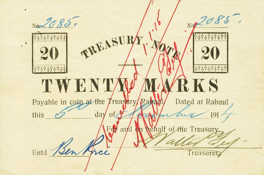 Front of German New Guinea p3b: 20 Mark from 1915