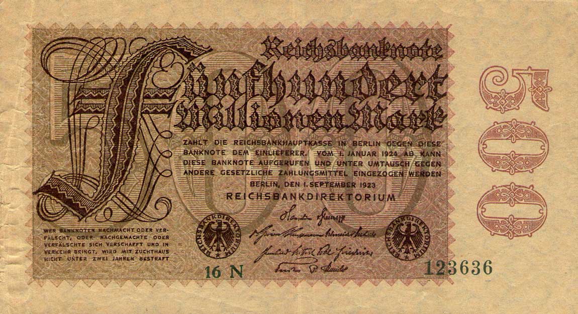Front of Germany p110b: 500000000 Mark from 1923
