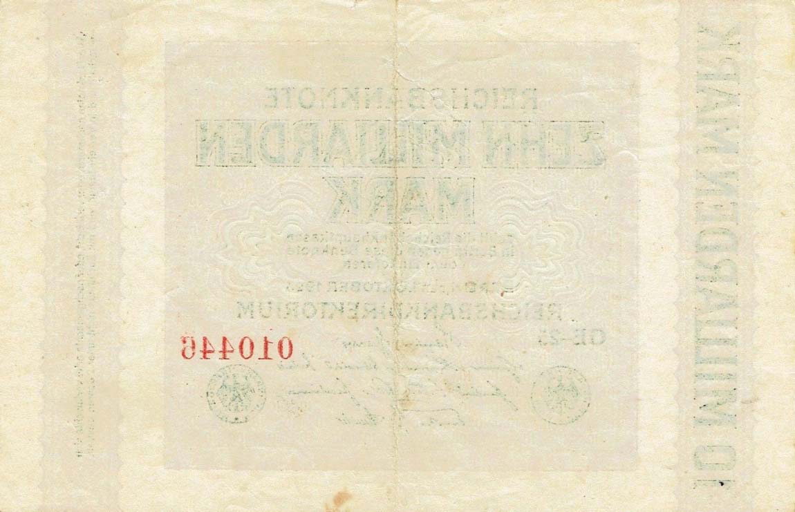 Back of Germany p117b: 10000000000 Mark from 1923