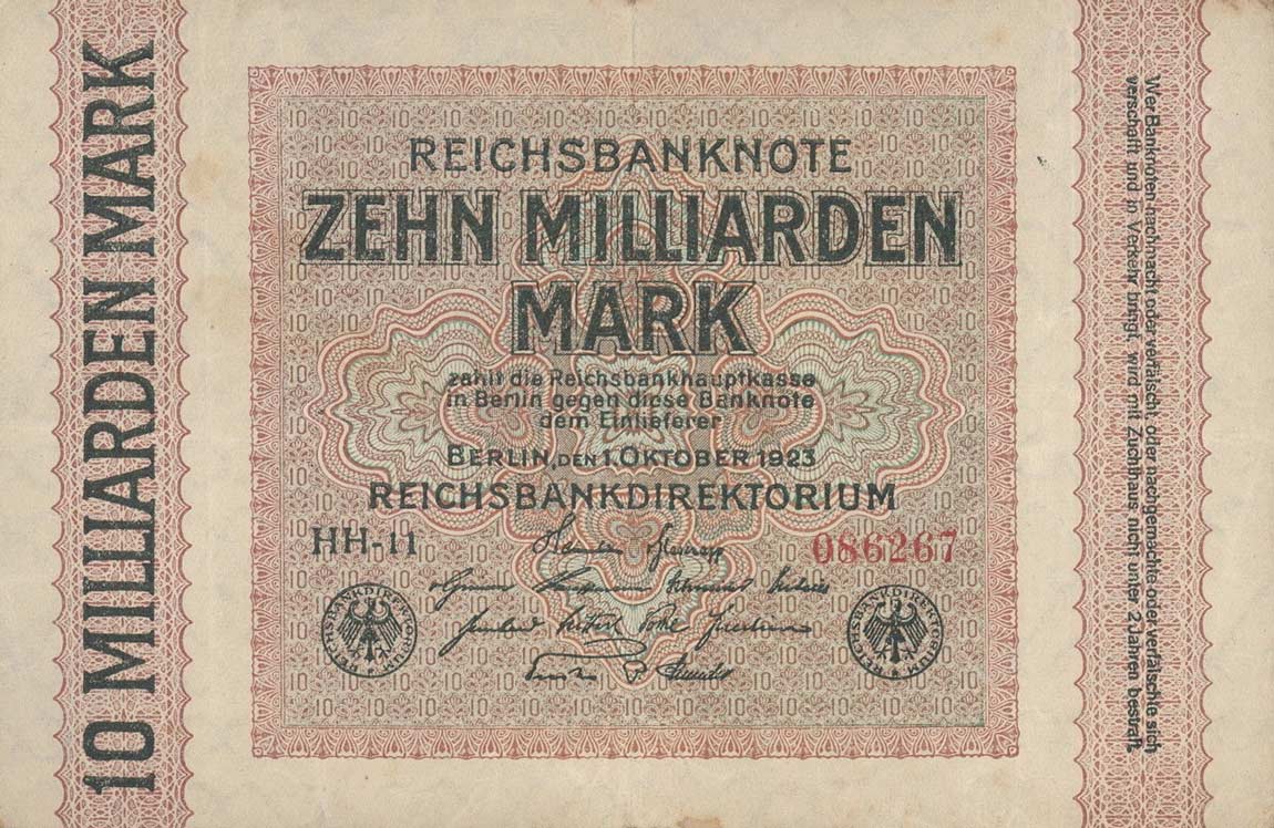 Front of Germany p117e: 10000000000 Mark from 1923