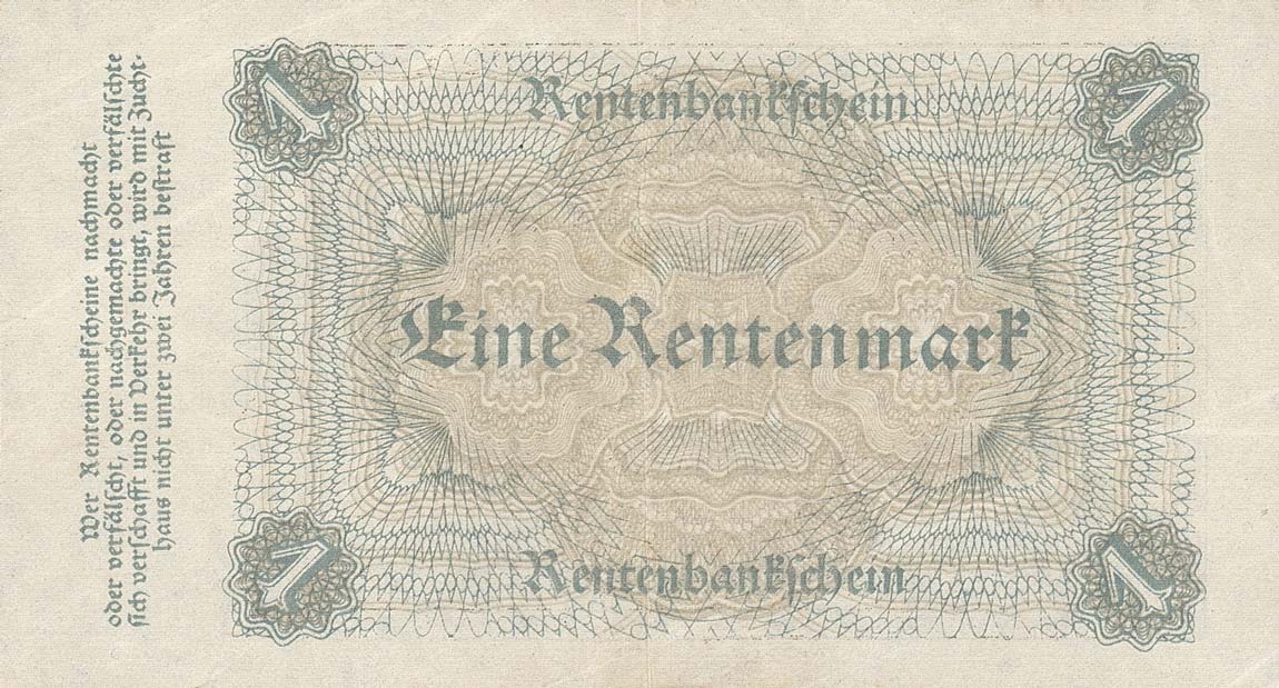 Back of Germany p161: 1 Rentenmark from 1923