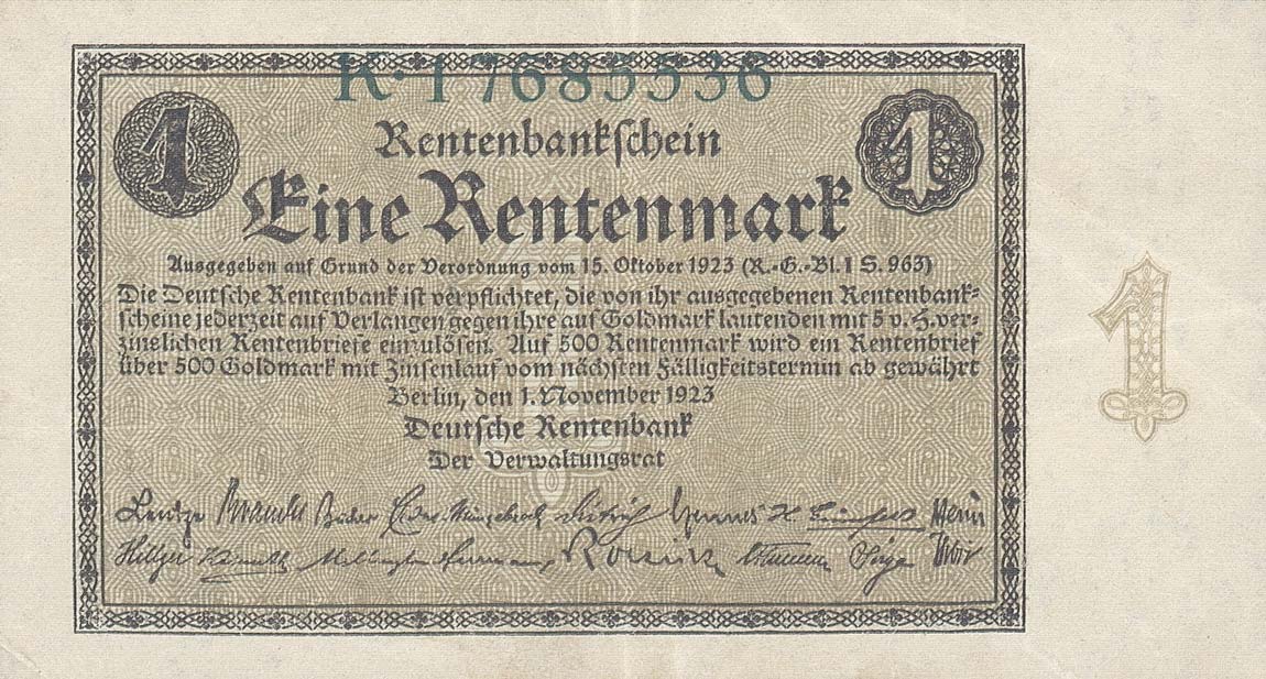 Front of Germany p161: 1 Rentenmark from 1923