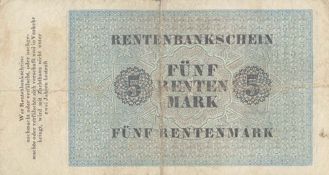 Back of Germany p163: 5 Rentenmark from 1923