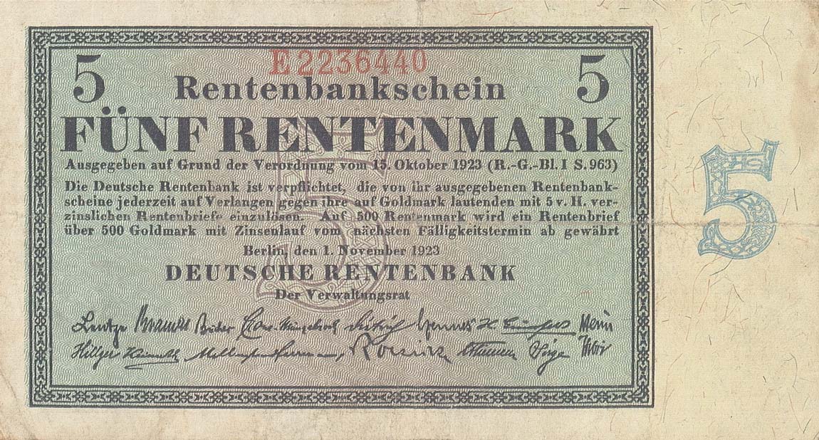 Front of Germany p163: 5 Rentenmark from 1923